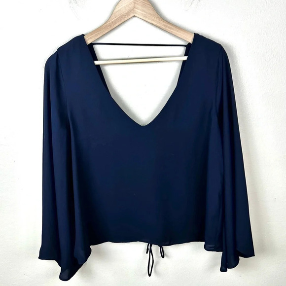 Zara • Lace Up Back Chiffon Kimono Sleeve Blouse - Picture 2 of 8